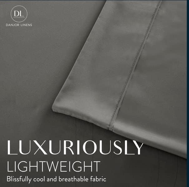 Danjor Linens Bed Sheet Set Cal King for Hot Sleepers, Hotel Premium Sheets with 4 Pillowcases, Lightweight Brushed Microfiber Deep Pockets, Breathable Cooling 6 Piece Bedding Sets, Gray