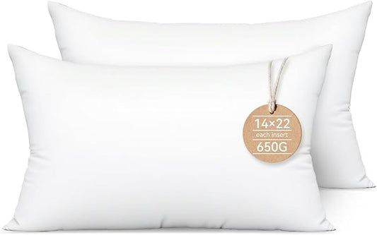 14x22 Inch Lumbar Pillow Inserts Set of 2 - Synthetic Down Alternative Fill, Fluffy & Durable Hypoallergenic Stuffer for Sofa, Accent Chairs
