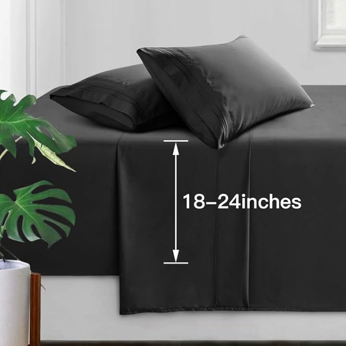 Manyshofu Extra Deep Pocket Queen Sheet Sets - Hotel Luxury 1800 Thread Count Sheets & Pillowcases - Microfiber Bed Set up to 24" Mattress - Charcoal Grey Bed Sheets 18-24 Inch Deep Pockets - 4 Piece