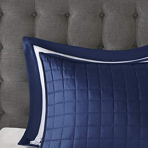 Madison Park Heritage Comforter Quilt Combo Set - Modern Luxury Design, All Season Down Alternative Bedding, Matching Shams, Decorative Pillows, King/Cal King(104"x92"), Color Block Navy 8 Piece