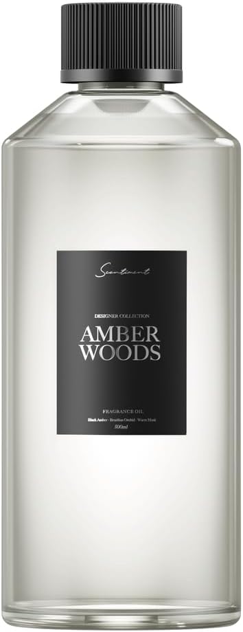 Scentiment Amber Woods Diffuser Oil – Warm Amber, Brazilian Orchid & Musk - Sweet, Warm & Sensual Hotel-Inspired Fragrance Oil for Cold Air Diffusers - 16.91 fl oz (500 mL)