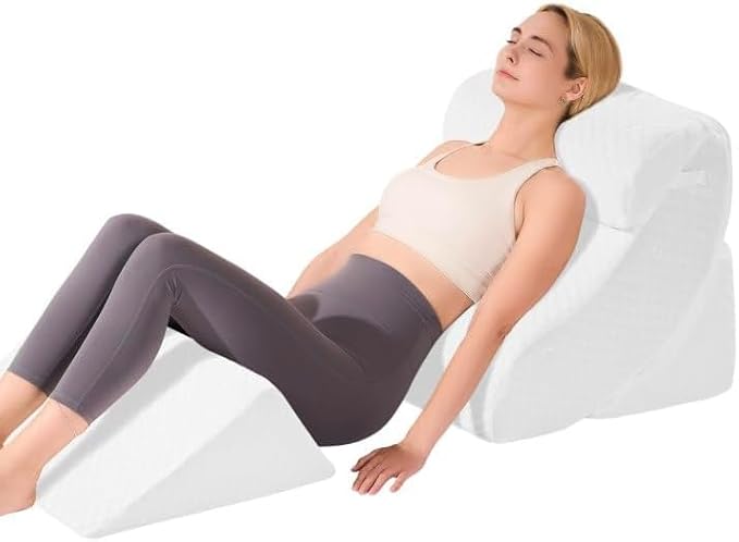 OAISZ 4 PCS Wedge Pillow Set for After Surgery, Memory Foam Orthopedic Bed Wedge Pillow Set, Adjustable Bed for Sleeping, Acid Reflux Relief, Post Surgery Recovery, Back Support, Leg Elevation, White