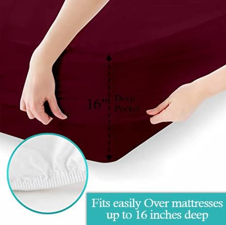 Queen 4 Pc Sheet Set 600 TC Egyptian Cotton Sheets Queen Size Cotton Sheets for Queen Size Bed Sateen Long Staple Deep Pockets Flat Fitted Pillow Case Better Than Percale Hotel Quality Burgundy