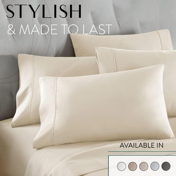 Danjor Linens Bed Sheet Set Queen Size for Hot Sleepers, Hotel Premium Sheets with 4 Pillowcases, Lightweight Brushed Microfiber Deep Pockets, Breathable Cooling 6 Piece Bedding Sets, Cream