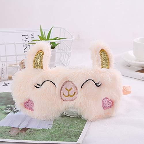 Shinywear Cute Rabbit Sleeping Eye Mask Plush Blindfold Travel Sleep Masks Super Soft Funny Eye Cover for Kids Girls and Adult (Bling Love Heart Face Alpaca)
