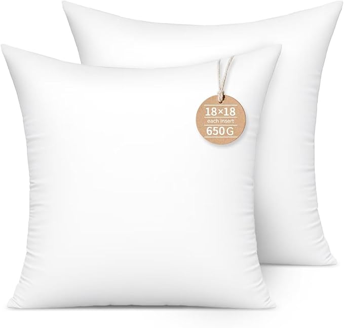 18x18 Inch Decorative Pillow Inserts (Set of 2) Synthetic Down Alternative Fill - Fluffy Durable Forms for Sofa, Bed & Accent Chairs