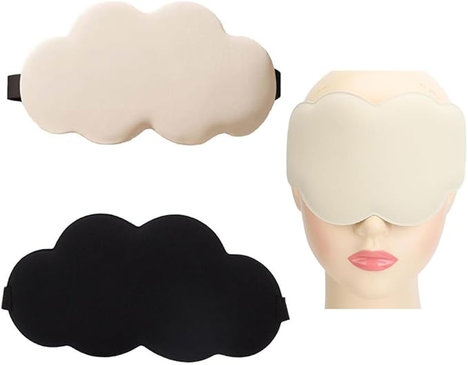 2 Pack Sleep Eye Masks 3D Contoured Cup Sleeping Mask Cloud Shaped Soft Complete Light Blocking Blindfold Sleep Mask for Back and Side Sleeper Travel Airplane Train Trip Nap