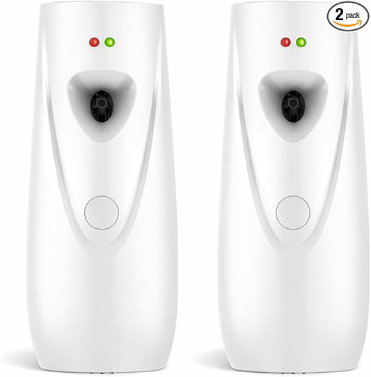 Automatic Air Freshener Spray Dispenser (2-Pack) Wall Mounted or Free Standing, Commercial and Home Use, Multiple Time Scent/Mist Release Settings for Room/Restroom Sprayer (White1103)