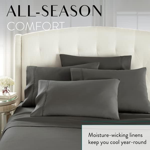 Danjor Linens Bed Sheet Set King Size for Hot Sleepers, Hotel Premium Sheets with 4 Pillowcases, Lightweight Brushed Microfiber Deep Pockets, Breathable Cooling 6 Piece Bedding Sets, Gray