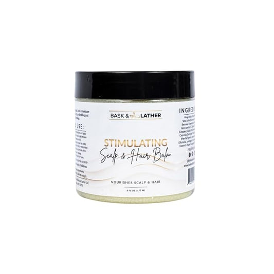 Bask & Lather Stimulating Scalp and Hair Balm for Hair Growth, Mango & Shea Butter, Nourishing Jojoba Oil, Peppermint & Rosemary Oil, Vitamin E, Scalp Care, Hair Care, Moisture, Shine & Strength, 6 oz