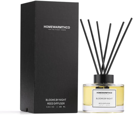Blooms by Night (Patchouli & Sandalwood) Reed Diffuser Set - Luxury Fragrance Reed Diffusers for Home. Office, Bathroom and Home Decor - Long-Lasting Scent with Non-Toxic Oils (5.63 oz, 160ml)