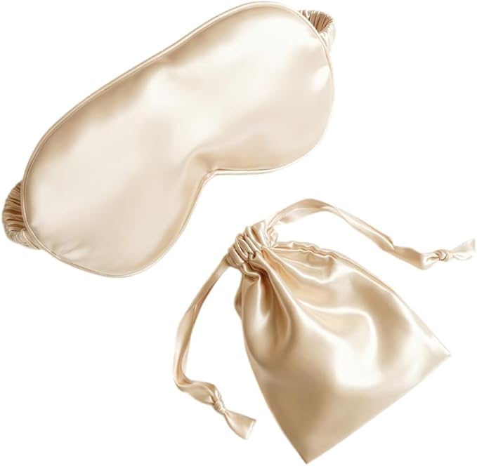 Silk Eye Mask for Sleeping - Satin Eye Cover with Silk Storage Bag Beige