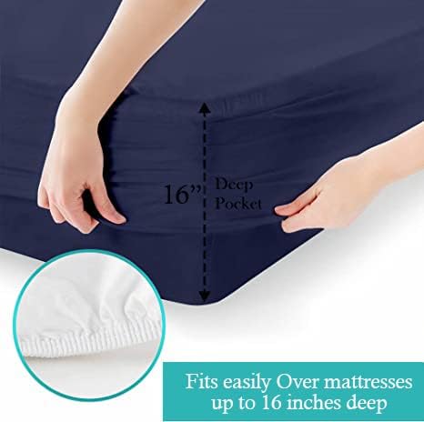 King 4 Pc Sheet Set 600 TC Egyptian Cotton Sheets King Size Cotton Sheets for King Size Bed Sateen Long Staple Deep Pockets Flat Fitted Pillow Case Better Than Percale Navy Blue