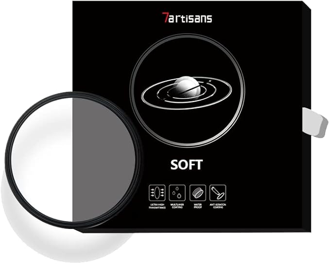 7artisans Soft Focus Filter 1/4 Aluminum Alloy Natural Soft Diffuser Effect Dream Cinematic Effect Soft Focus Optical Glass Filter (82mm)