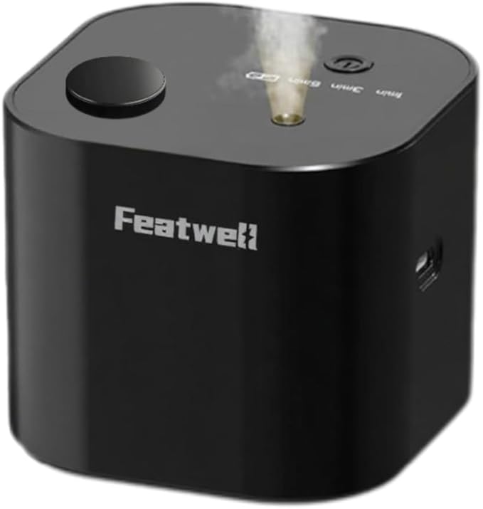 Featwell Waterless Diffuser with 3 Spray Modes, 200 Sq Ft Coverage Portable Essential Oil Diffuser, Aroma Diffusers for Home, Bedroom, Office (Black)