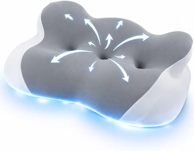 FUNCCUBE Cervical Neck Pillow - Memory Foam Pillows for Pain Relief Sleeping with Cooling Pillowcase, Ergonomic Contour Odorless Bed Pillow for Back Side Shoulder Stomach Sleeper, Queen Gray