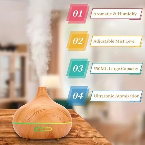 Essential Oil Scent Diffuser, 500ML Aroma Diffuser W/Remote Control, Large Fragrance Aromatherapy Diffuser, Mist Humidifier With LED Lights & Auto-Off for Bedroom & Home, W/6 Bottles of Essential Oils