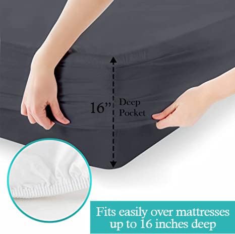 King 4 Pc Sheet Set 600 TC Egyptian Cotton Sheets King Size Cotton Sheets for King Size Bed Sateen Long Staple Deep Pockets Flat Fitted Pillow Case Better Than Percale Hotel Quality Grey