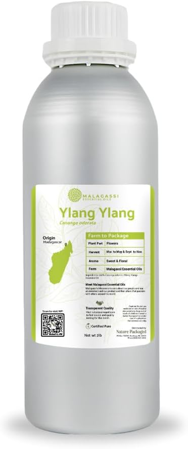 Ylang Ylang Essential Oil - Direct from Malagassi Essential Oils Madagascar - Steam Distilled - Aceite de Ylang Ylang for Aromatherapy, Diffuser, DIY Candle and Soap Making - 2lbs