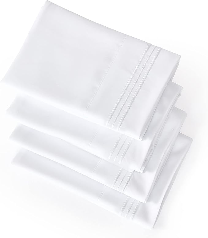 YIYEA Pillow Cases Standard Size Set of 4, Ultra Soft 1800TC Hotel Quality Double Brushed Microfiber Embroidered Pillowcases, Envelope Closure, Fade Resistant (20"x26", White)