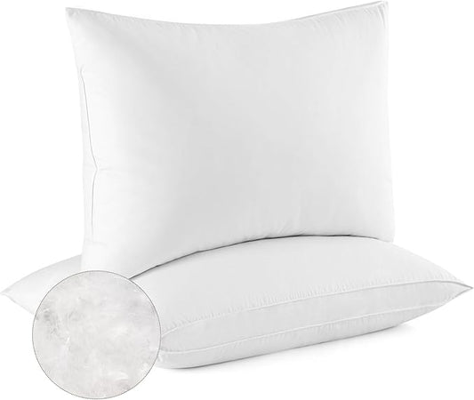 Bafode Goose Down Feather Pillows, Soft Bed Pillows Queen Size Set of 2, 100% Soft Cotton Shell,Gusseted Hotel Pillows for Back, Stomach or Side Sleepers
