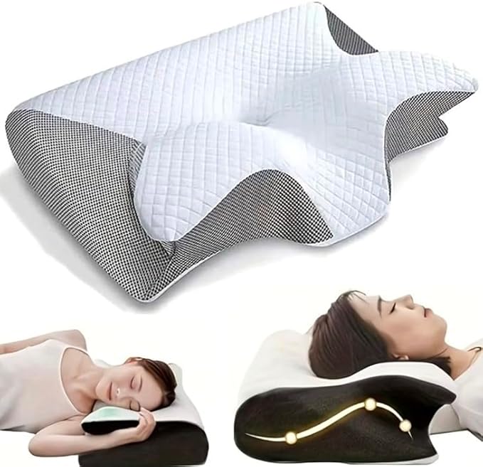 Cervical Neck Pillow for Sleeping, Contoured Ergonomic Memory Foam Cervical Pillow for Side, Back & Stomach Sleepers, Cervical Pillow with Washable Breathable Cover (Grey, 24.5 x 15 x 4.72 inches)