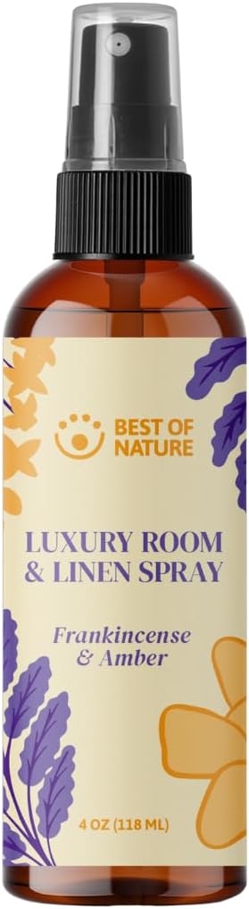 Best of Nature Luxury Room & Linen Spray – All-Natural Essential Oil Air Freshener for Home, Bedroom, Bathroom & Linens – Plant-Based, Family-Safe, Relaxing Aromatherapy Mist (Frankincense & Amber)