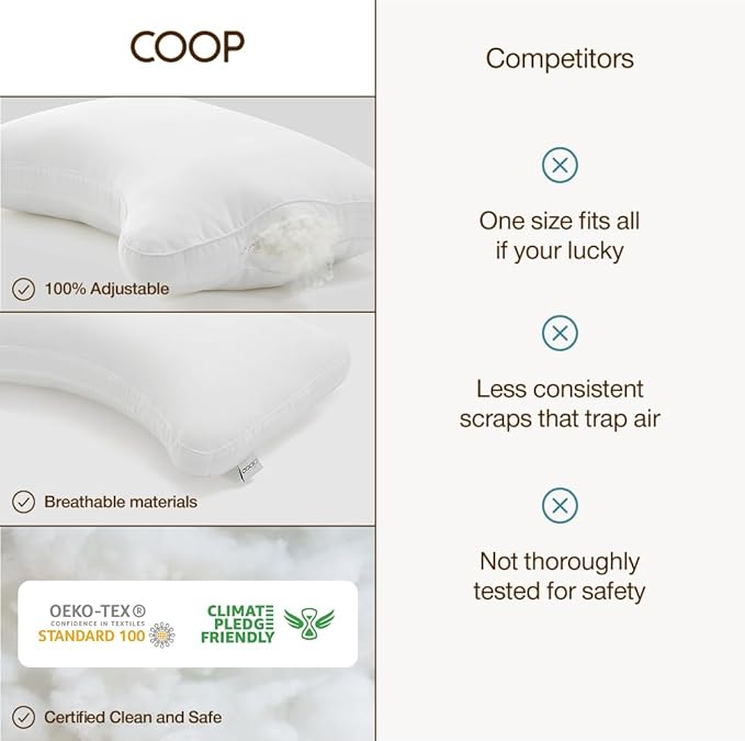 Coop Home Goods Essence Crescent Down Alternative Pillow Set of 2, King Size, Adjustable, Plush & Breathable Pillow, Luxury Hotel Pillow for Side and Back Sleepers, Oeko-TEX Standard 100