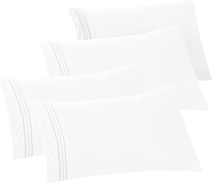 Elegant Comfort 4-PACK Solid Pillowcases 1500 Premium Hotel Quality Microfiber - Smooth Weave, Wrinkle and Stain Resistant, Easy Slip-On, 4-Piece Set, Standard/Queen Pillowcase, White