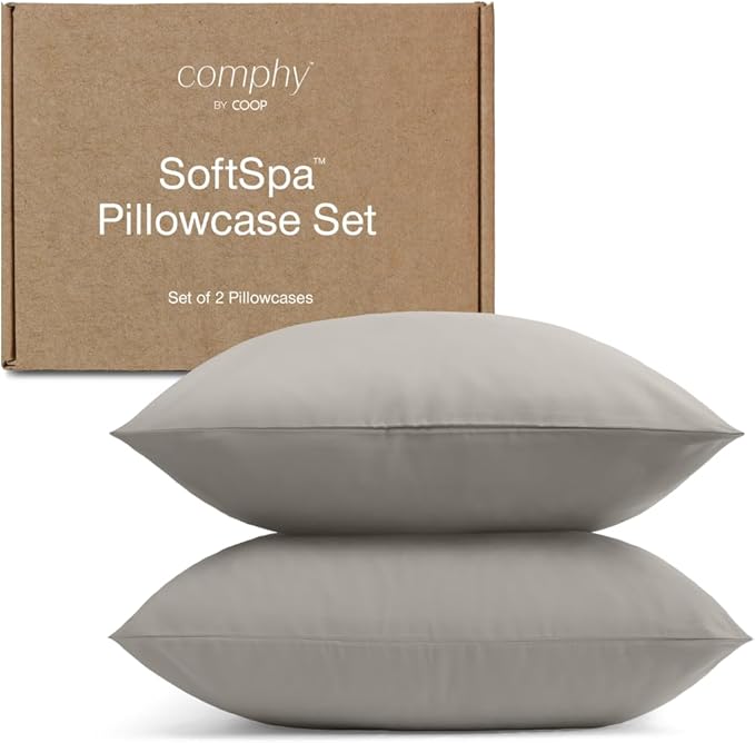 Coop Home Goods Comphy SoftSpa Pillowcase Set of 2, Dove Grey Super Soft Pillow Cases Standard Size, Luxury Spa, Breathable, Hotel Quality Pillow Cases