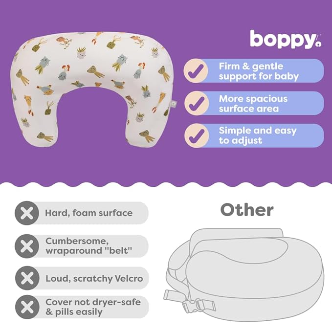 Boppy Nursing Pillow - Firm, Ergonomic U-Shaped Bottle and Breastfeeding Pillow with High Lift for Comfort and Support, Spacious Surface - Tan Happy Houseplants