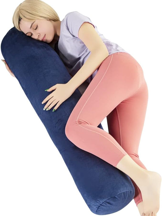 1 MIDDLE ONE Body Pillow for Adults, Bolster Pillow with Removable Velvet Cover, Long Round Cervical Roll Pillow, 47" x 7.87", Blue