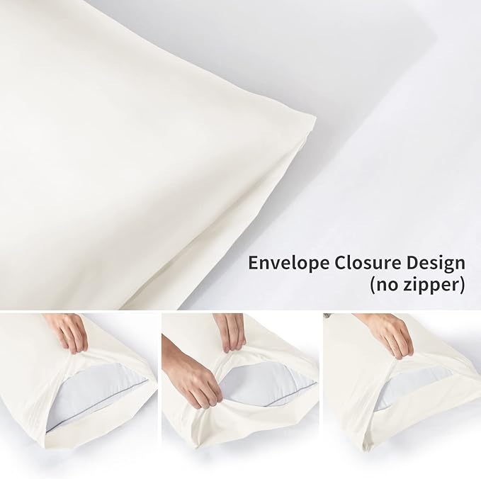 YIYEA Pillow Cases Queen Size Set of 4, Ultra Soft 1800TC Hotel Quality Double Brushed Microfiber Embroidered Pillowcases, Envelope Closure, Fade Resistant (20"x30", Ivory)