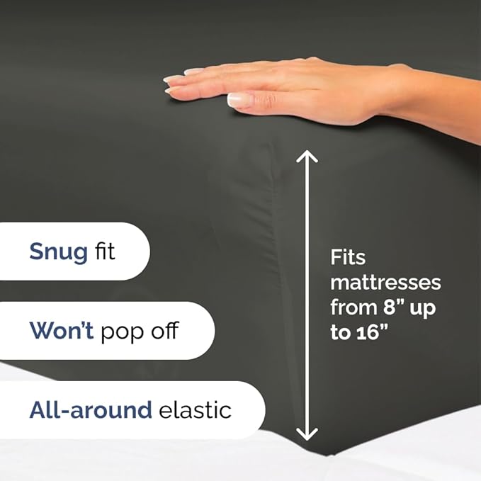 King Size 4 Piece Sheet Set - Comfy Breathable & Cooling Sheets - Hotel Luxury Bed Sheets for Women & Men - Deep Pockets, Easy-Fit, Extra Soft & Wrinkle Free Sheets - Charcoal Oeko-Tex Bed Sheet Set