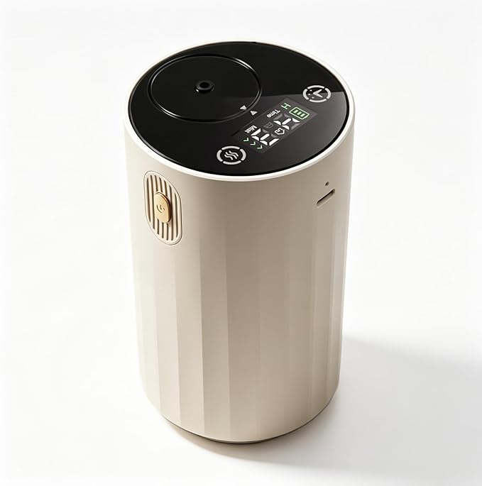 ASAKUKI Waterless Diffuser for Home & Car, 0.17–0.68 fl. oz. / 5–20 ml of Essential Oil, with Adjustable Mist Levels and Timer, Built-in 2000 mAh Battery, Ideal for Home, Car, Office and Travel(White)