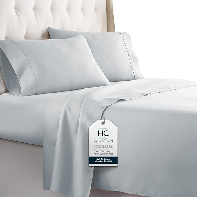 HC COLLECTION Twin Sheet Set w/ 1 Pillowcase, Hotel Luxury Platinum 1800 Series Brushed Microfiber Bed Sheets, Ultra Soft Lightweight Breathable Cooling 3 Pcs Bedding, All Season Easy Care, Ice Blue