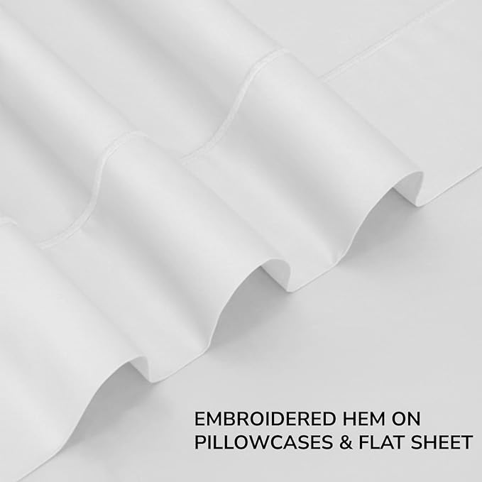 Feather & Stitch 500 TC Twin Size Damask Bed Sheet Set, 100% Cotton Soft Breathable Bedsheets, 3 Piece 18" Deep Pockets Sateen Weave Solid Bedding Mattress Resort Hotel Luxury- (Solid White)