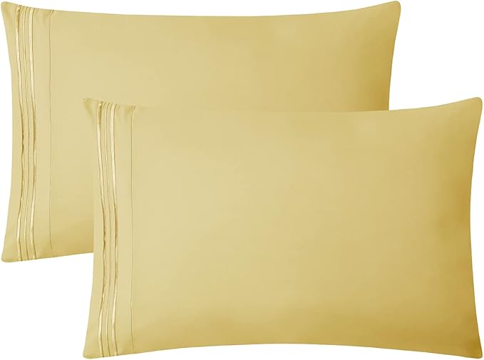 Clara Clark Bed Sheets, Premier 1800 Series 4 Piece Bed Sheet Set, Deep Pocket, Wrinkle, Fade, Stain Resistant, Luxury Soft Bedding Sheets & Pillowcases, Queen, Custard Mellow