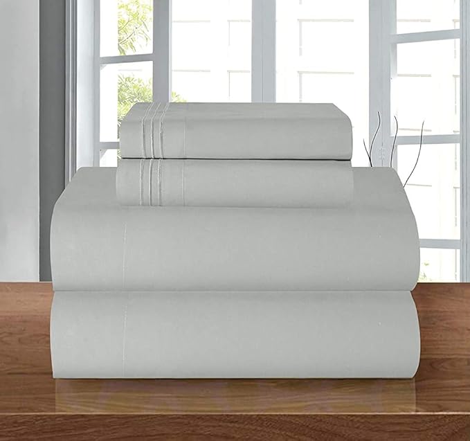 Elegant Comfort Luxury 1500 Premium Hotel Quality Microfiber 4-Piece Sheet Set - Wrinkle Resistant, All Around Elastic Fitted Sheet, Deep Pocket up to 16", Queen, Silver