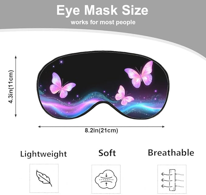 Glowing Magical Butterflies Sleep Mask Eye Mask Fireworks Glitter Romantic Flying Sleep Mask Light Blocking Adjustable Smooth Soft Eye Masks for Women Deep Rest Travel