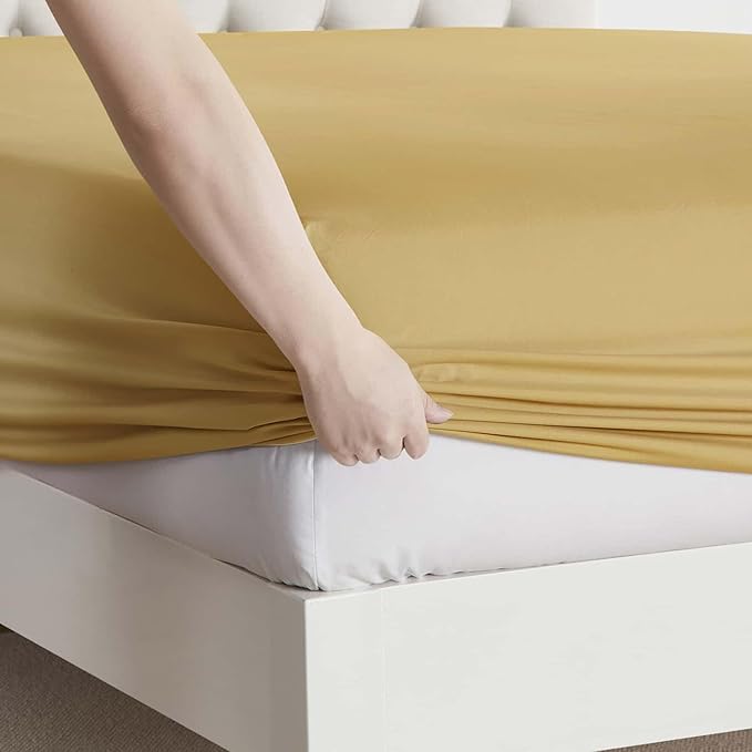 Clara Clark Queen Sheets, 6 Piece Set - Hotel Luxury Sheets for Queen Size Bed, Super Soft Bedding Set, Camel Gold