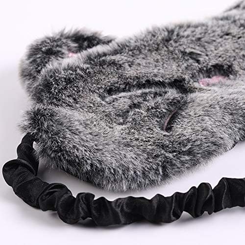 Shinywear Cute Rabbit Sleeping Eye Mask Plush Blindfold Travel Sleep Masks Super Soft Funny Eye Cover for Kids Girls and Adult (Black Grey cat)