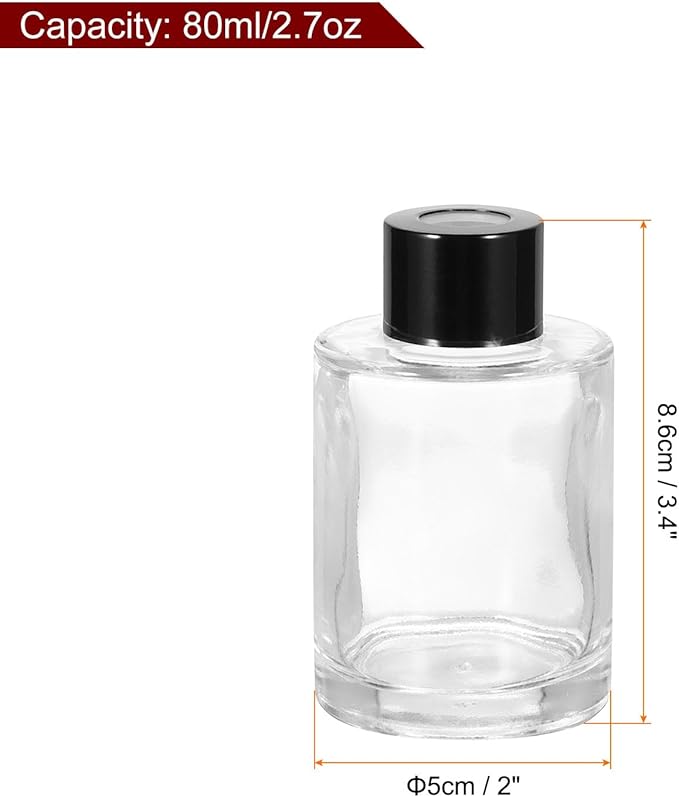 HARFINGTON 80ml/2.7oz Empty Glass Diffuser Bottle 3.4" x 2" Refillable Fragrance Accessories Aromatherapy Jar Container for Replacement Reed Diffuser DIY Home Bathroom Transparent