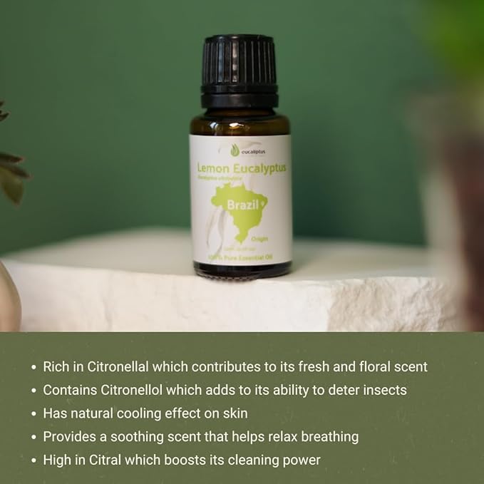 Lemon Eucalyptus Oil by Eucaliptus from Brazil - Pure Lemon Eucalyptus - 100% Pure Steam Distilled Natural Aceite de Eucalipto Limón - Aromatherapy - Premium Therapeutic Grade (8oz)