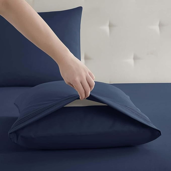 Clara Clark Twin Sheets, 5 Piece Set - Hotel Luxury Sheets for Twin Size Bed, Super Soft Bedding Set, Twin Size, Navy Blue