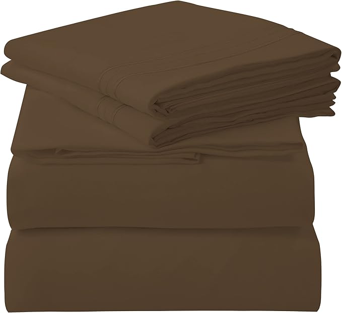 ROYALE LINENS 3 Piece Twin Sheets Set - Soft Brushed 1800 Microfiber Bedding - 1 Fitted, 1 Flat Sheet, 1 Pillow case - Wrinkle Free & Fade Resistant - Hotel Luxury Bed Sheets (Chocolate Brown, Twin)