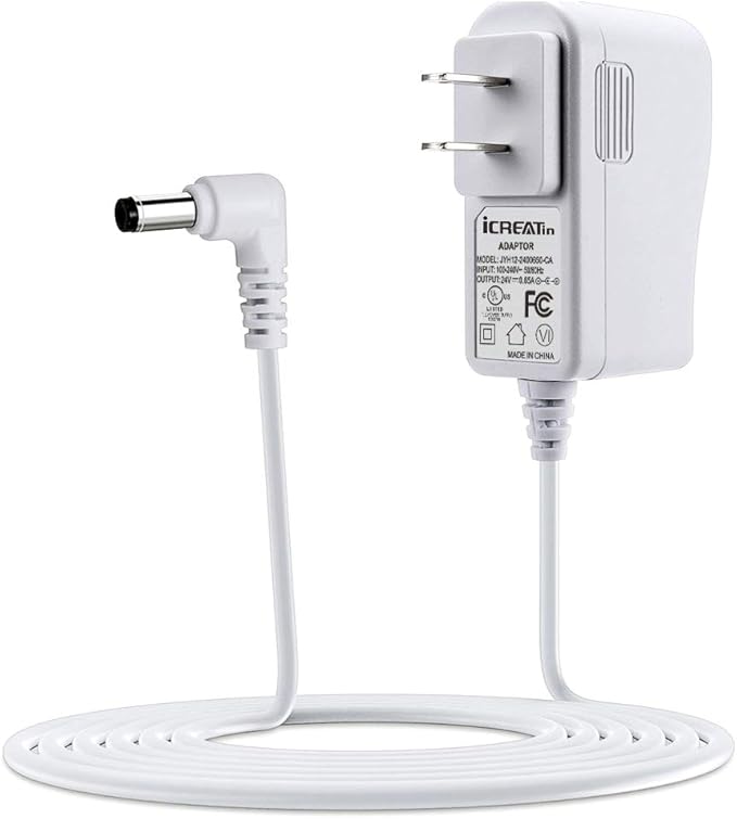 24V Power Cord Adapter, iCreatin 24V 0.65A AC to DC Adaptor Power Supply Replacement Cable for 100ml / 120ml / 300ml / 500ml Essential Oil Diffuser 5.9Ft, UL Listed, White