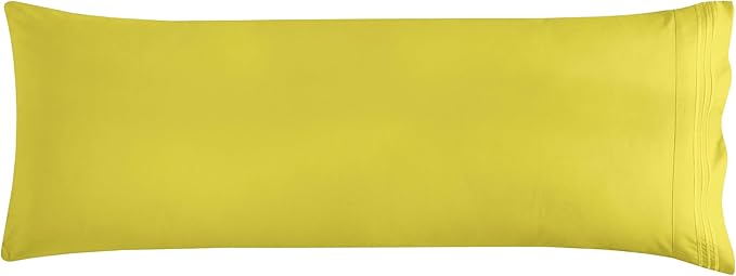 Mocassi 1-Piece Premium Body Pillowcase 1800 Series Hotel Quality Microfiber - Soft and Breathable with 3-Line Embroidery Wrinkle and Stain Resistant, Easy Care, 21" x 54", Yellow