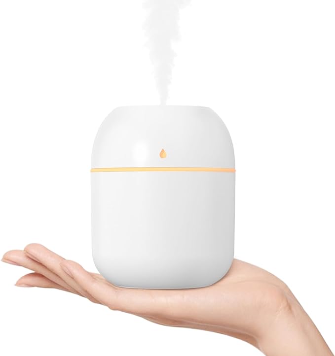 Portable Small Humidifier, USB Personal Desktop Humidifier for Car, Office Room, Bedroom, Auto Shut-Off, 2 Mist Modes, Super Quiet, 220ml, White