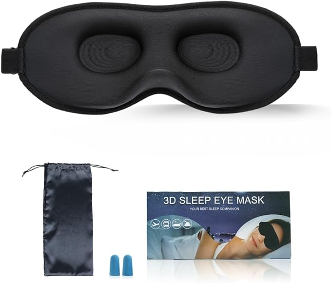 Sleep Eye Mask for Women Men Side Sleepers, Zero Eye Pressure 3D Contoured Sleeping Mask, 99.9% Light Blocking Night Blindfold, Soft Eye Shade Cover for Travel, Naps, Meditation, Black